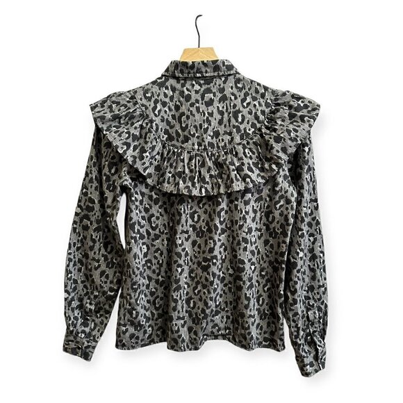 SEZANE MATTY GREY AND BLACK LEOPARD PRINT SHIRT SIZE FR 34/US2 - Picture 2 of 14